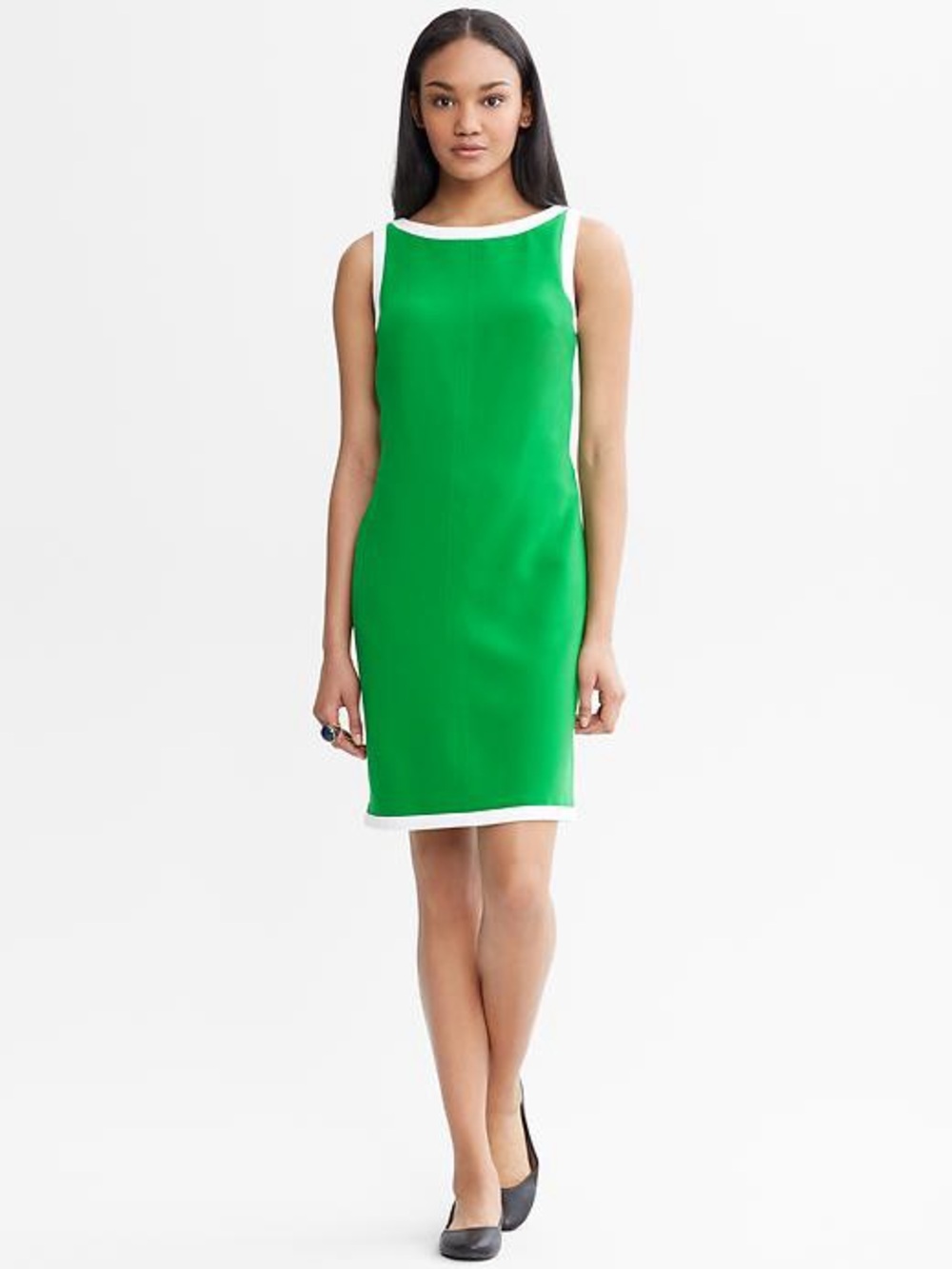 Banana Republic Mad Men Green Shift Dress with White Trim